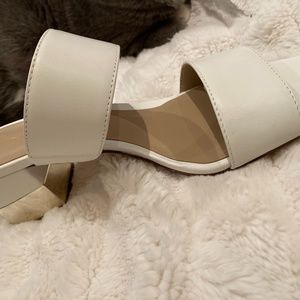 Slip-on White Silver Accented Heel Sandals